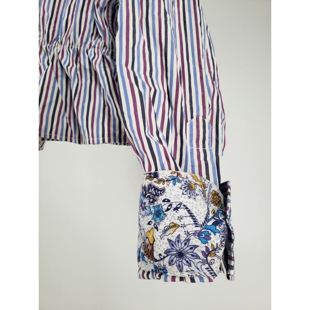 Urban Renewal Upcycled Ruffle Cropped Blouse Top Striped Peplum Size S Flip Cuff - Picture 3 of 8
